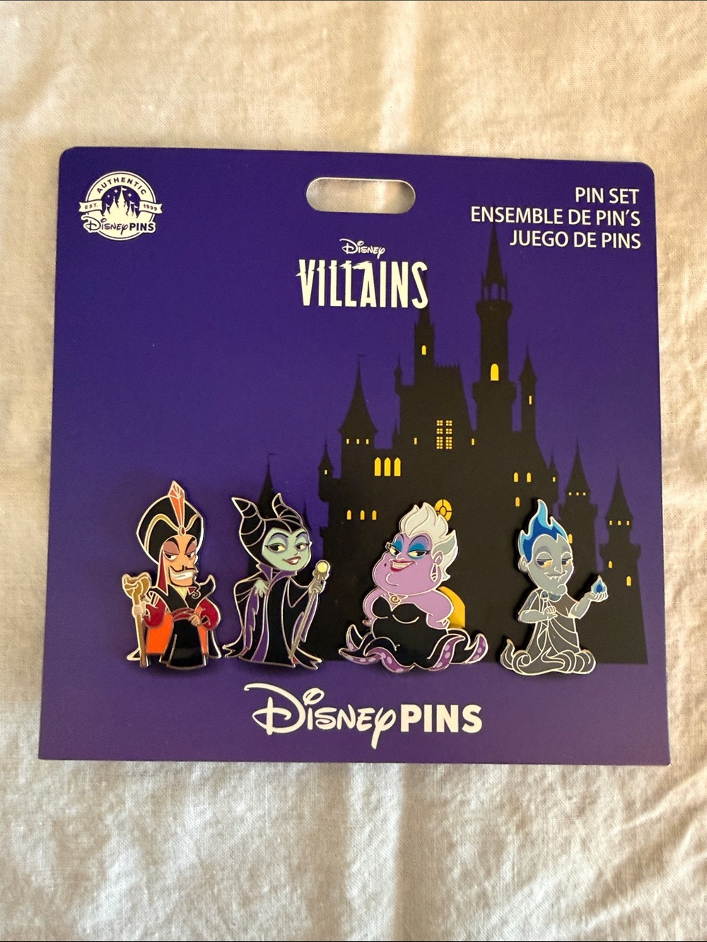Disney Villains Enamel Pin Set - Purple Background. NWT